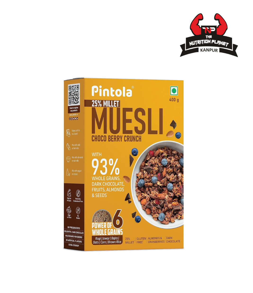 Pintola Dark Chocolate & Cranberry Muesli with 25% Millet & 60% Wholegrains 400g, Cereals for Breakfast with 6 Varied Nuts & Seeds, No Preservatives, High Protein Muesli, Fibre Rich, Cholesterol Free